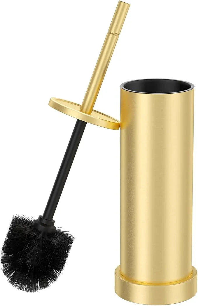 Toilet Brush and Holder Set: 304 Stainless Steel Brushed Gold Toilet Bowl Brush and Holder with Removable Inner Bowl and Splash Protection, Heavy Duty Long Handle Bathroom Cleaning Tool - ModernBath