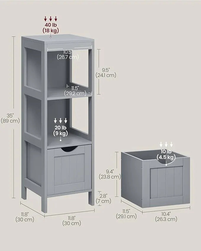 VASAGLE Storage Cabinet, Storage Organizer Rack Stand for Bathroom, Living Room, Bedroom, Multifunctional Corner Unit, 2 Drawers, 35 Inches in Height, Dove Gray UBBC042G02 - ModernBath
