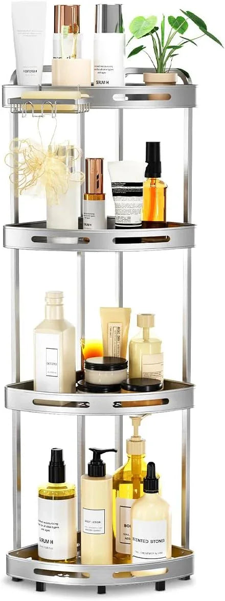 Corner Shower Caddy Stand, 4 Tier Rustproof Standing Shower Organizer with Soap Holder, Aluminum Shower Shelf for Bathroom Storage, Silver - ModernBath