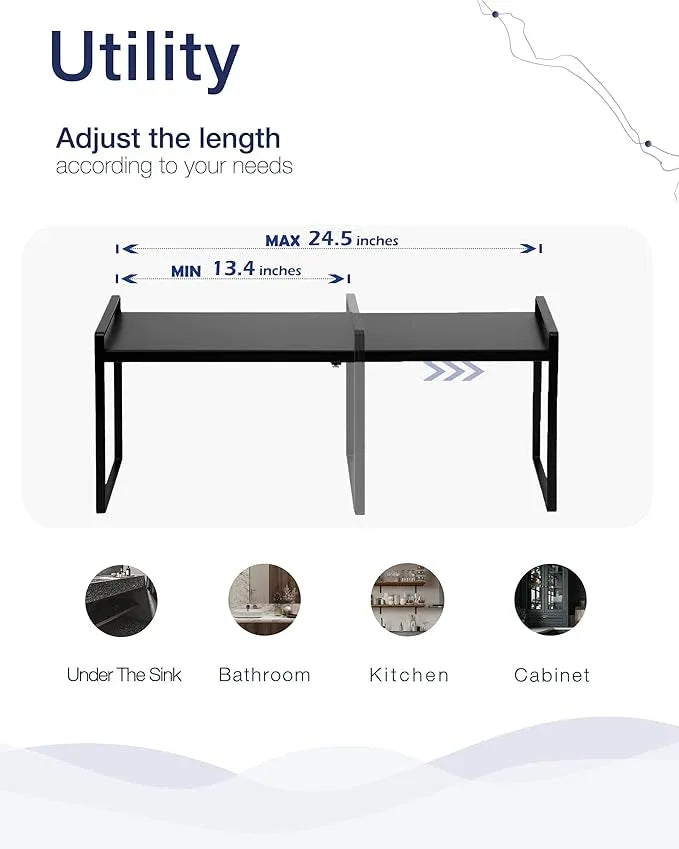 Nxconsu Expandable Cabinet Shelf Organizer Riser for Kitchen Pantry Cupboard Under Sink Countertop Home Storage Organization Rack Space Saver Freestanding Heavy Duty Nonslip Stackable Black X Large - ModernBath