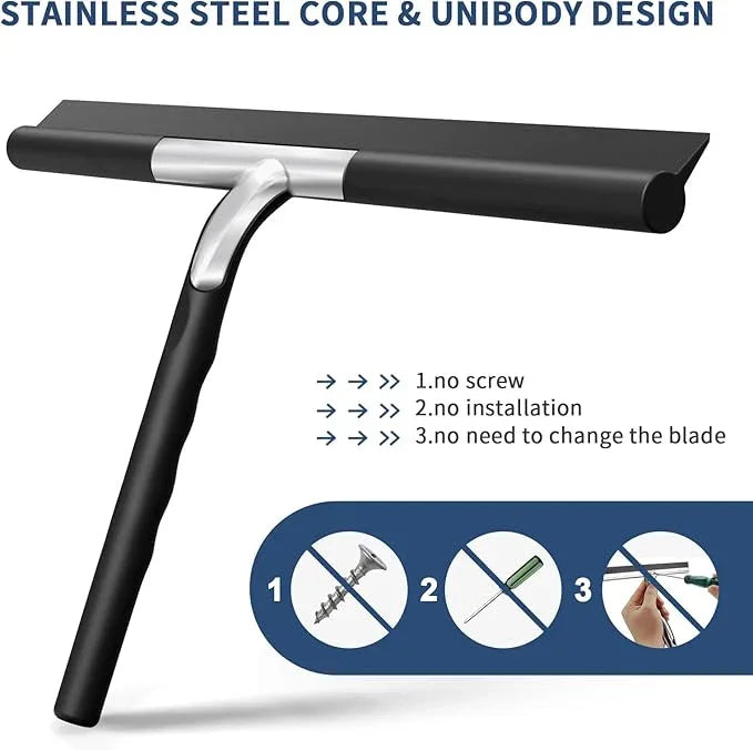 ecooe Silicone Shower Squeegee with Hanger, 11″/28cm Shower Squeegee for Glass Doors, Black Window Squeegee Scraper with Stainless Steel Core for Home Bathroom Kitchen Car Glass Doors - ModernBath