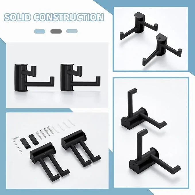 Angle Simple Swivel Towel Hook Matte Black 2 Pack, 304 Stainless Steel Double Robe Hook for Bathroom - ModernBath