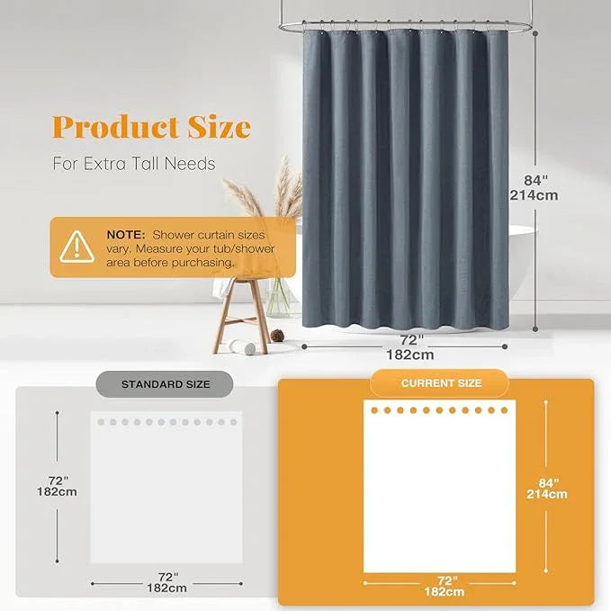 BTTN Extra Long Shower Curtain - 84 Inch Long Linen Textured Heavy Duty Fabric Shower Curtain Set with 12 Plastic Hooks, Large Hotel Spa Simple Polyester Bath Curtains for Bathroom - 72x84 - Blue Gray - ModernBath