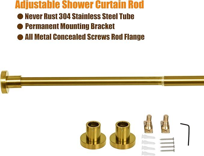 Artiwell Heavy Duty Shower Rod, Adjustable Shower Curtain Rod, Expandable 47-84 Inch, Permanent Mount Shower Rod, Never Rust Stainless Steel For Window Curtain and Closet, Brushed Gold - ModernBath