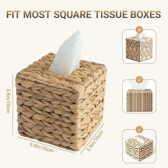 3 Pack Square Rattan Tissue Box Cover, Water Hyacinth Tissue Box Holder, Natural Hand Woven Wicker Tissue Holder for Bathroom, Kitchen, Living Room, Bedroom, Boho Decorative - ModernBath