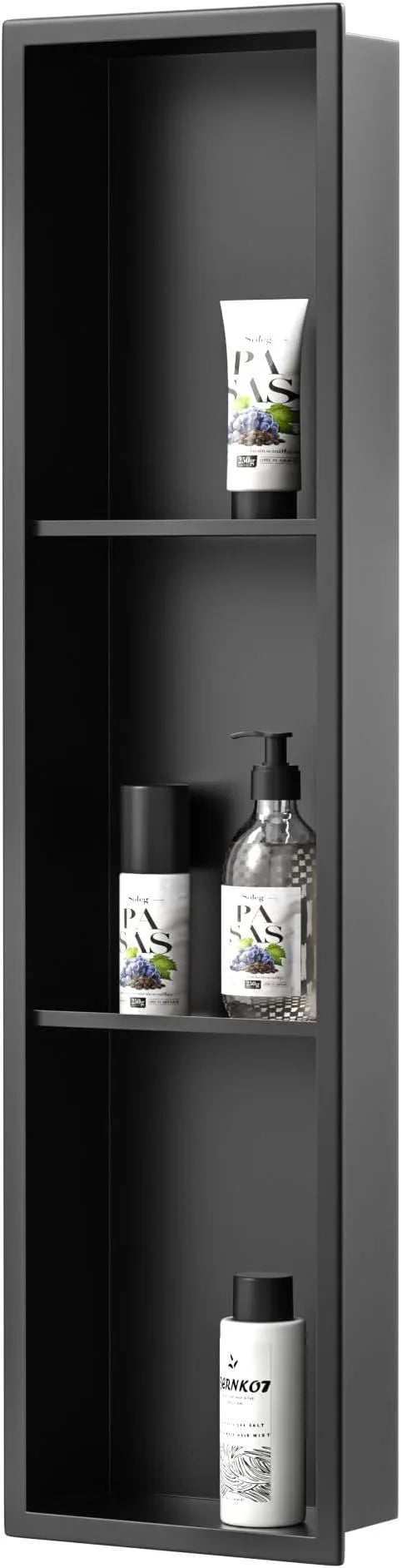Stainless Steel Shower Niche 8"×36" Matte Black with 3-Tier Shelves No Tiled Needed Niche Shower for Bathroom Wall Recessed Bathroom Shower Shelf for Storage - ModernBath