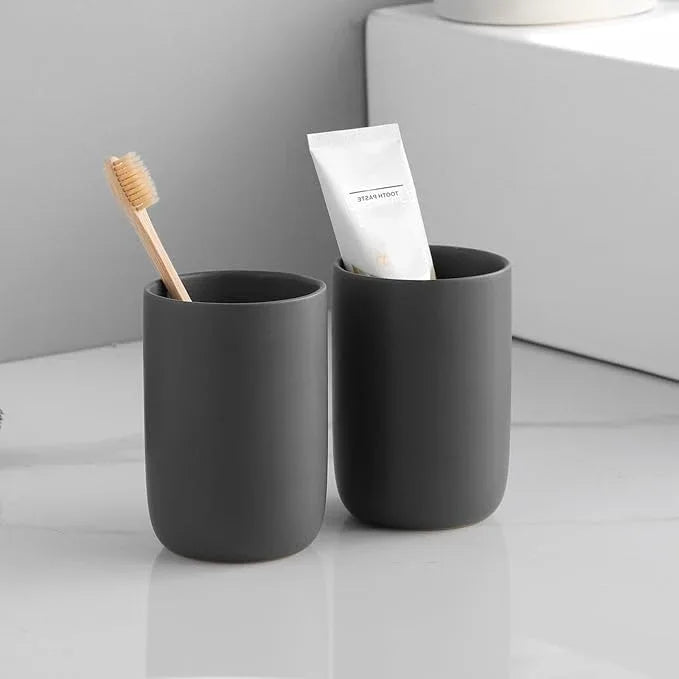 Toothbrush Holders for Bathrooms - 1 Cups Ceramic Toothbrush Toothpaste Holders, Grey Bathroom Tumbler Cups Reusable Toothbrush Mouthwash Cup, Bathroom Counter Organizer. - ModernBath