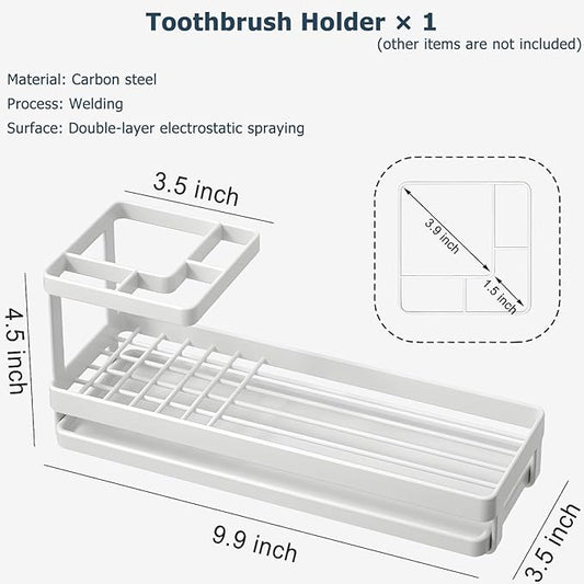 MYITYARD Toothbrush Holders for Bathrooms, 4 Slots Rustproof Metal Tooth Brushing Organizer with Drainage, Electric Tooth Brush Toothpaste Holder for Bathroom Countertop, White