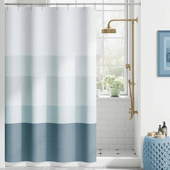 jinchan Small Stall Shower Curtain 48x72 Inches Ombre Ocean Blue Striped Shower Curtains for Bathroom Nautical Gradual Color Waterproof Fabric Minimalist Modern Neutral with 8 Hooks - ModernBath