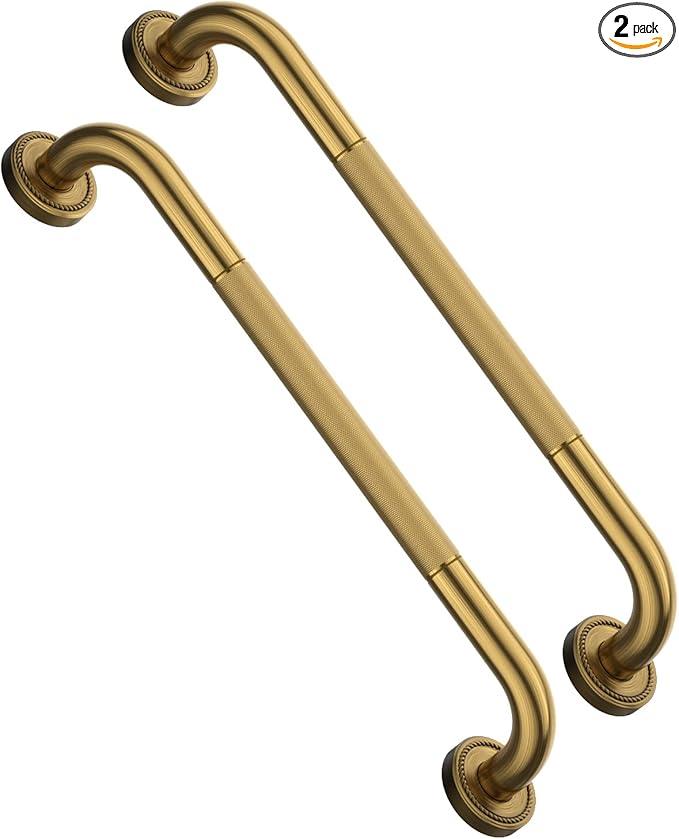 2 Pack 20 Inch Bronze Shower Grab Bar Gold, Munzong Antique Brass Bathroom Grab Bar w/Anti-Slip Knurled Grip, Safety Balance Bar Bath Hand Rail Support Handicap Injury Elderly Senior Assist Handle - ModernBath