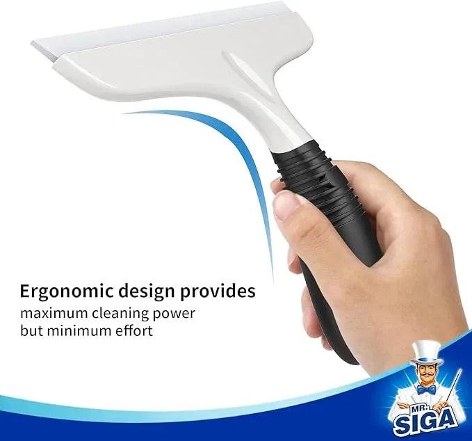 MR.SIGA Multi-Purpose Silicon Squeegee for Window, Glass, Shower Door, Car Windshield, Heavy Duty Window Scrubber, Includes Suction Hook, 10 inch, White & Black, 1 Pack - ModernBath