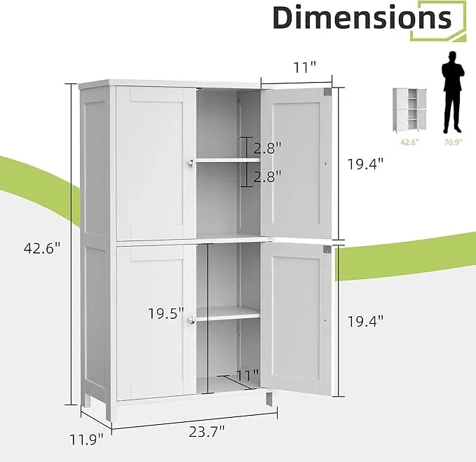 Vongrasig Bathroom Storage Cabinet, Small Bathroom Floor Cabinet with 4 Doors and Adjustable Shelves, Freestanding Modern Cabinet for Entryway, White - ModernBath