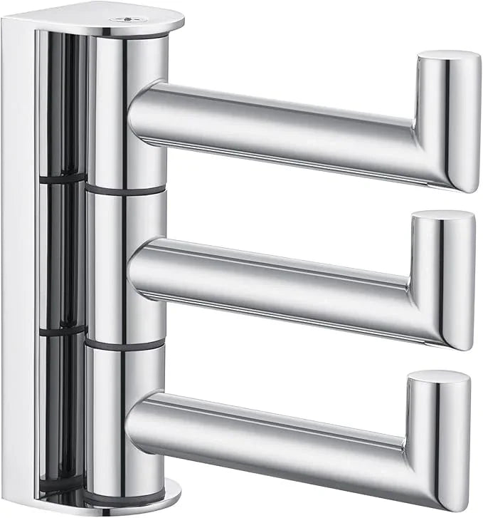 APLusee Polished Chrome Swivel Towel Hook for Bathroom, Heavy Duty 304 Stainless Steel Bathroom Wall Hook with Multi 3 Arms, Wall Mounted Towel Hanger for Kitchen Garage - ModernBath