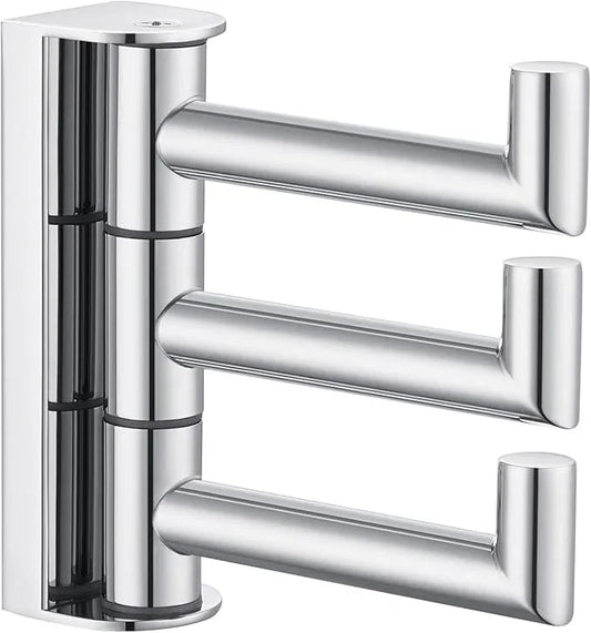 APLusee Polished Chrome Swivel Towel Hook for Bathroom, Heavy Duty 304 Stainless Steel Bathroom Wall Hook with Multi 3 Arms, Wall Mounted Towel Hanger for Kitchen Garage - ModernBath