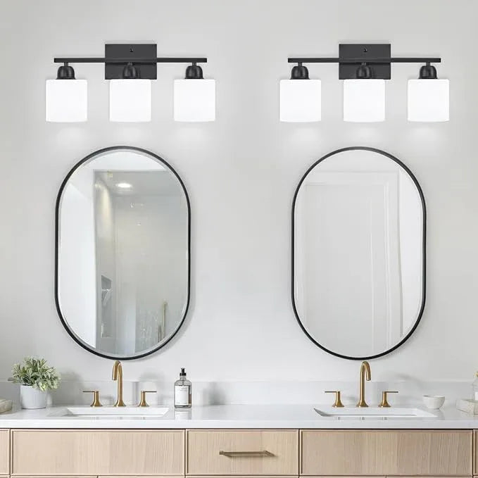 FAISHILAN 3-Light Bathroom Light Fixtures, Black Bathroom Vanity Lights with Milky White Frosted Glass Shades, Black Vanity Light for Bathroom Mirror, Bedroom, Living Room, Vanity Table, E26 Base - ModernBath