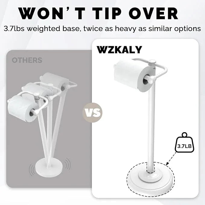 Toilet Paper Holder Stand, White Toilet Paper Holder Free Standing, Post Pivoting Design & Stable Weighted Base SUS304 Stainless Steel for Bathroom (Mega Roll) - ModernBath