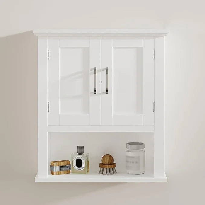 ChooChoo Wood Wall Cabinet with Doors, Medicine Cabinet with Adjustable Shelves Over The Toilet, Hanging Cabinet Wall Mounted for Bathroom, Kitchen, Living Room, White - ModernBath