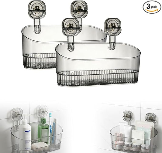 No-Drill Bathroom Suction Storage Box, 2026 New Corrugated Suction Cup Storage Holder,Powerful Suction Storage Box,Removable Hanging Storage Basket,Ripple Acrylic Wall Shelf (2PCS Gray)