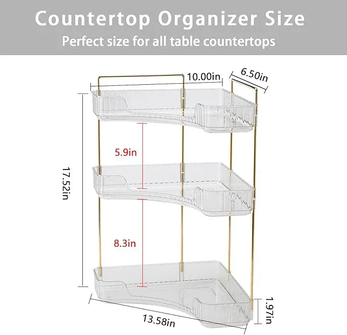 shuang qing 3-Tier Corner Bathroom Counter Organizer – Storage Shelf for Makeup, Perfume & Skincare, Space-Saving Countertop Tray Fits Bathroom, Dresser, Kitchen (White) - ModernBath
