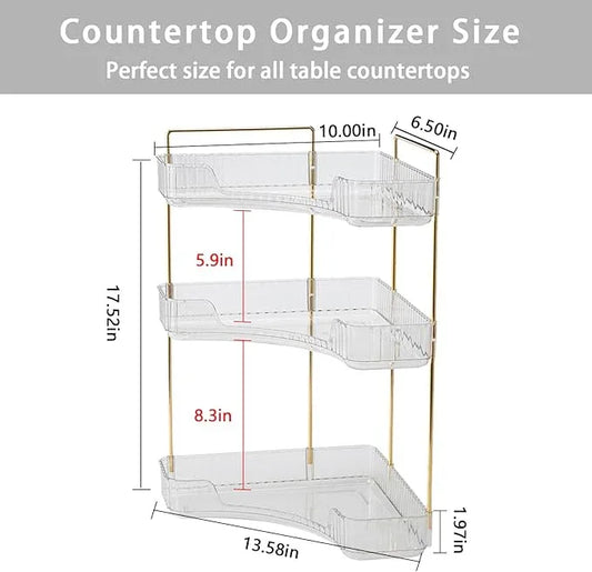 shuang qing 3-Tier Corner Bathroom Counter Organizer – Storage Shelf for Makeup, Perfume & Skincare, Space-Saving Countertop Tray Fits Bathroom, Dresser, Kitchen (White) - ModernBath
