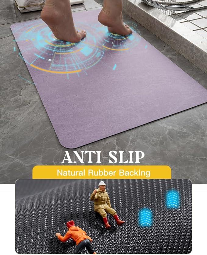 MontVoo -Bath Mat Rug-Rubber Backing Non Slip Quick Dry Absorbent Thin Bathroom Rugs Fit Under Door-Faux Suede Surface Bathroom Floor Mats-Shower Rug for in Front of Bathtub Shower Lavender 16"x24" - ModernBath