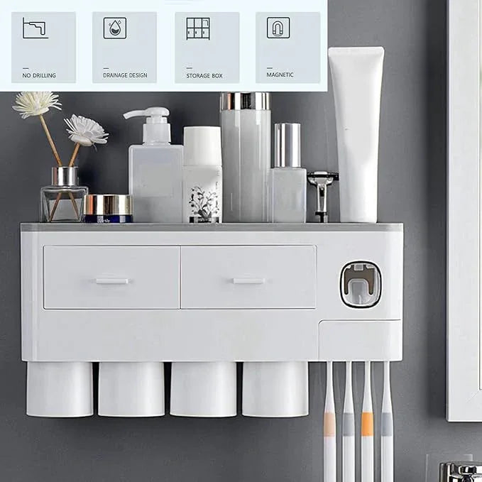 Hanging Magnetic Toothbrush Holder Set with Toothpaste Dispenser Squeezer Toiletry Drawer Holder for Bathroom - ModernBath