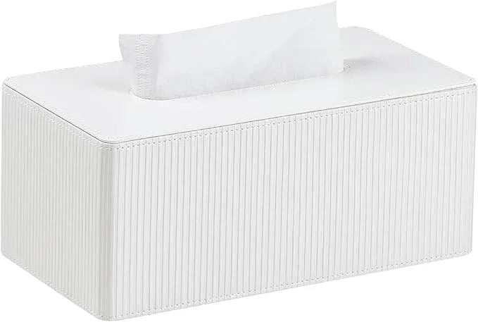 Cretkhp PU Leather Tissue Box Cover Rectangle with Magnetic Closure, Modern Tissue Box Holder for Bathroom NightStands Livingroom, Decorative Tissue Holder for 120(3-Ply)/160(2-Ply) Tissue Box (White) - ModernBath