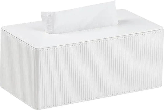 Cretkhp PU Leather Tissue Box Cover Rectangle with Magnetic Closure, Modern Tissue Box Holder for Bathroom NightStands Livingroom, Decorative Tissue Holder for 120(3-Ply)/160(2-Ply) Tissue Box (White) - ModernBath