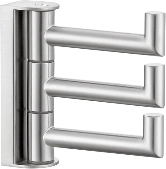 APLusee Swivel Towel Hook for Bathroom Wall Mounted, 304 Stainless Steel 3 Arms Clothes Hook, Flexible Bathroom Kitchen Wall Towel Hanger, Brushed Nickel - ModernBath
