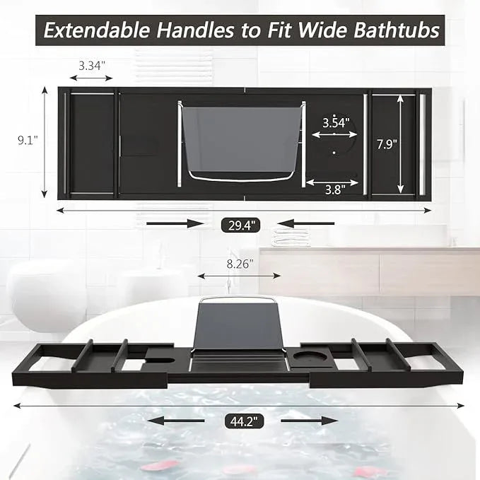 Domax Bathtub Caddy Tray Expandable Bamboo Tub Tray for Luxury Bath with Book Holder and Free Soap Dish Black - ModernBath