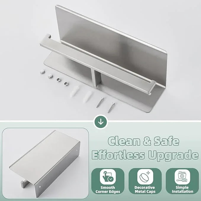 APLusee Double Toilet Paper Holder with Shelf, 304 Stainless Steel Brushed Nickel Bathroom Tissue Holder, Commercial Paper Roll Dispenser Wall Mounted - ModernBath