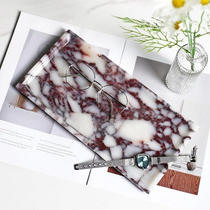 Natural Marble Tray, Coffee Table, Food, Fruit, Paper Cup, Cake Display, Coffee bar, Family Gatherings, Seasonal Holiday Decoration Tray(Viola-rectangle-11 x5 x0.7) - ModernBath