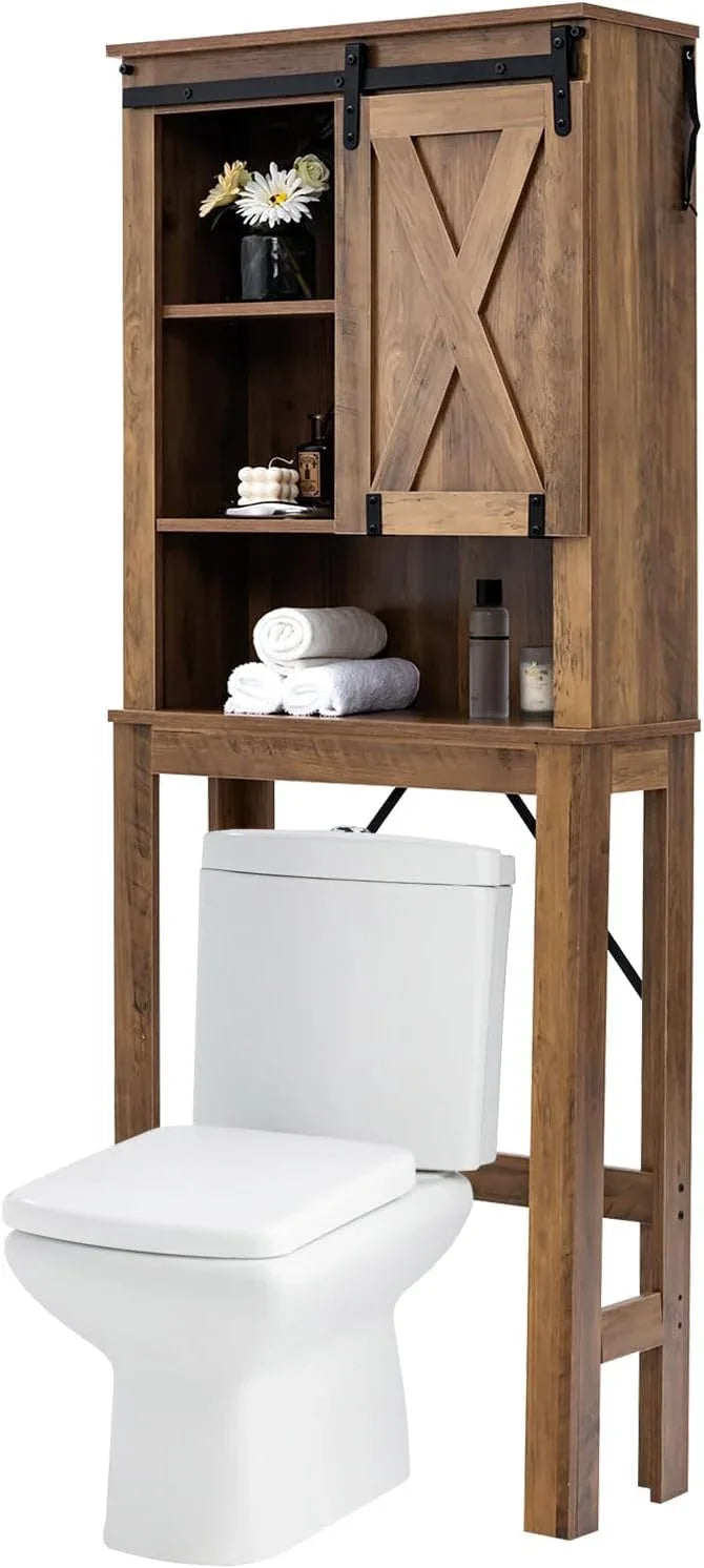 LOKO 4-Tier Over The Toilet Storage Cabinet, Bathroom Toilet Rack with 3-Position Adjustable Shelves, Freestanding Above Toilet Organizer with Anti-Toppling Devices & Non-Slip Foot Pads, Brown - ModernBath