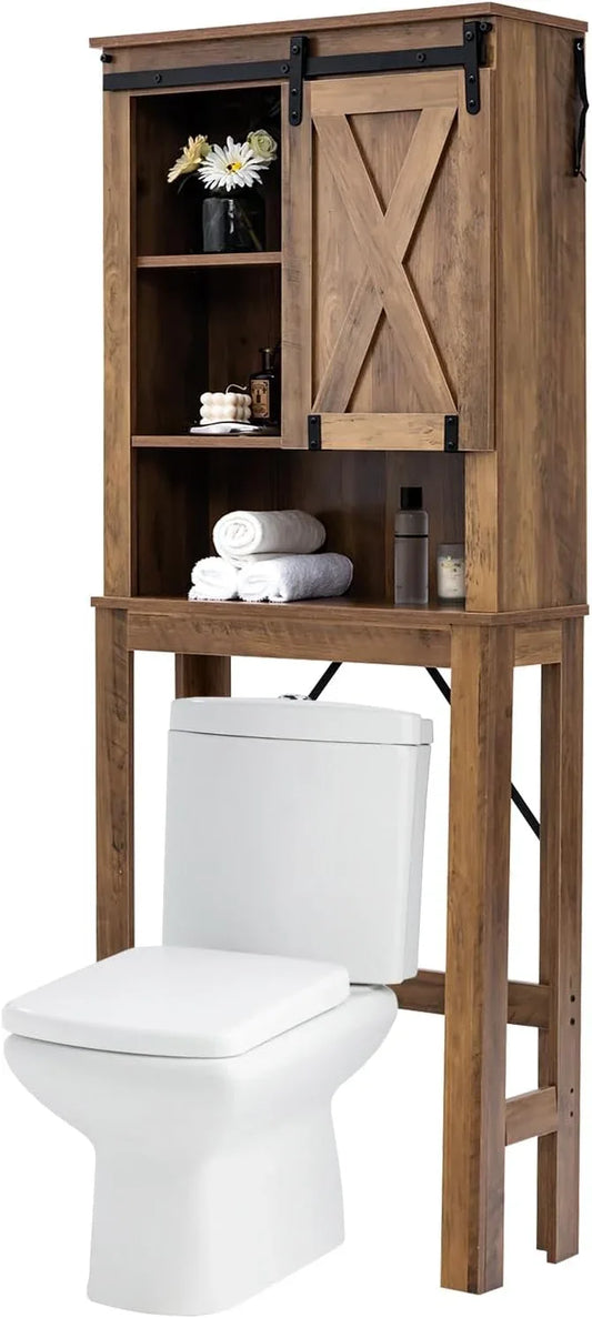 LOKO 4-Tier Over The Toilet Storage Cabinet, Bathroom Toilet Rack with 3-Position Adjustable Shelves, Freestanding Above Toilet Organizer with Anti-Toppling Devices & Non-Slip Foot Pads, Brown - ModernBath