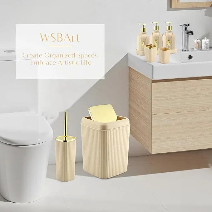 WSBArt 17PCS Bathroom Accessory Set Bathroom Set Beige Bathroom Accessories,Toilet Brush, Trash Can, Qtip Holder Dispenser& 3PCS Soap Dispenser - ModernBath