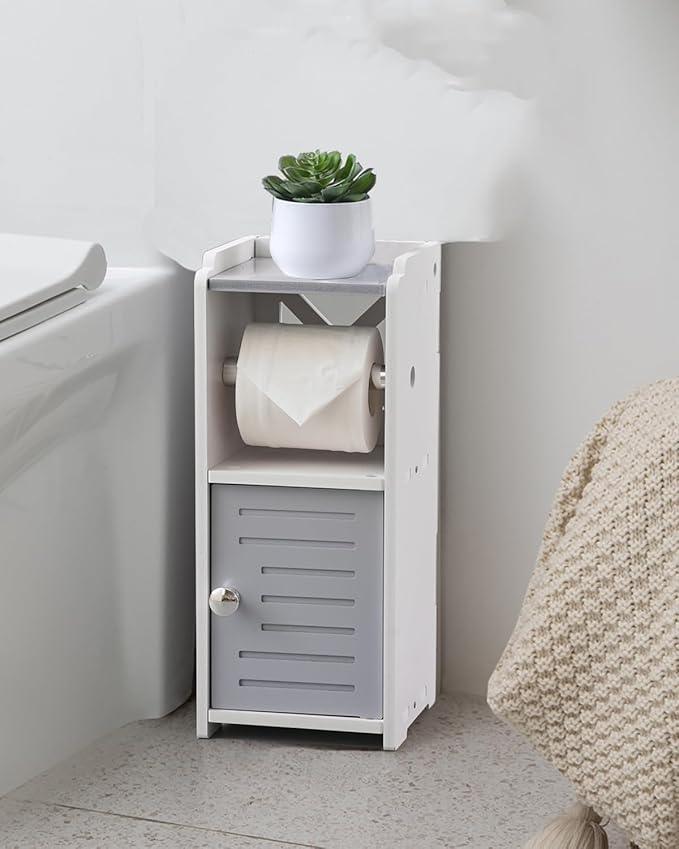 AOJEZOR Toilet Paper Holder Stand: PVC Bathroom Cabinet Storage for Apartment Dwellers - Bathroom Storage - Light Grey - ModernBath