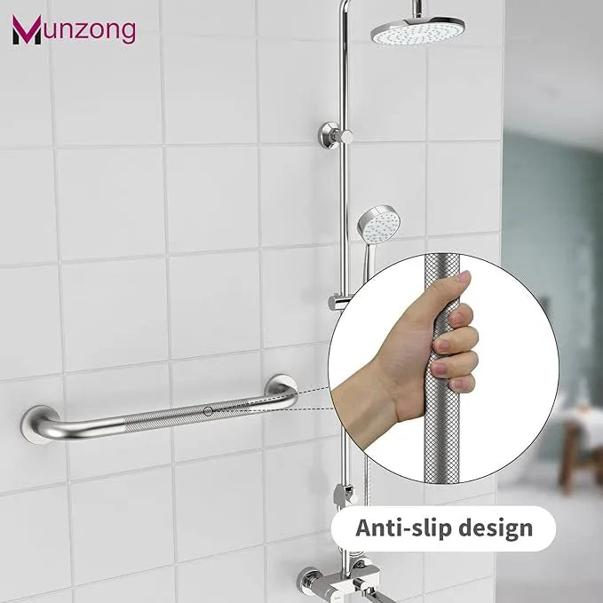 16 Inch Anti Slip Shower Grab Bar,Munzong Stainless Steel Handicap Grab Bars for Bathtubs and Showers,Brushed Nickel Knurled Balance Bar,Safety Hand Rail Support Elderly Senior Bath Handle - ModernBath