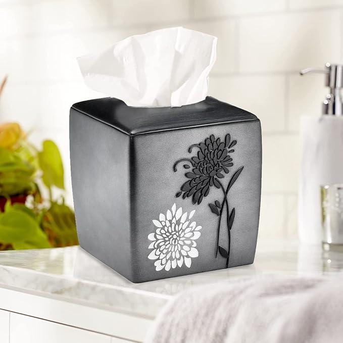Zahari Home 2pc Erica Bathroom Decor Set Waste Basket for Bathroom & Tissue Cover Modern Classic Decor Stylish Unique Design Beautiful Grey Bathroom Accessories Set - ModernBath