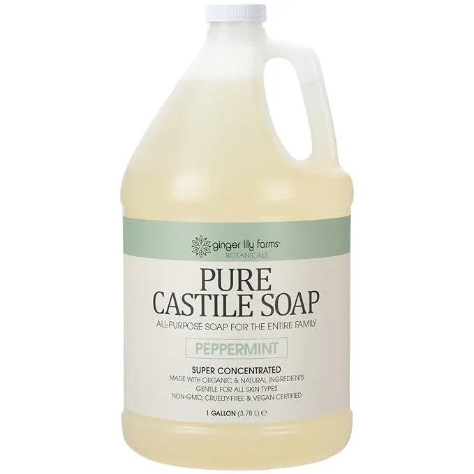 Ginger Lily Farms Botanicals Pure Castile Liquid Soap Refill, Peppermint Scent, 1 Gallon, All-Purpose Cleaner for Body, Face, Hair, Dishes, Laundry & Pets, Non-GMO, 100% Vegan & Cruelty-Free - ModernBath