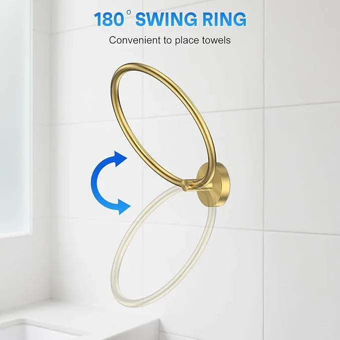 Hand Towel Holder Screw-in Gold Towel Ring for Bathroom Wall Stainless Steel Towel Hanger Round Towel Racks for Bathroom Decor and Accessories, 2 Packs - ModernBath