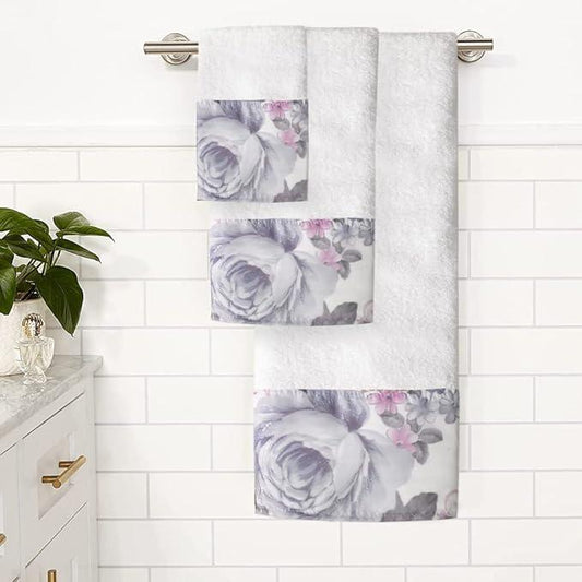 Zahari Home Michelle 3 Piece Bath Towel Set - Bath, Hand and Wash Towels with Modern Decor, Unique Design and Beautiful Floral Pattern - ModernBath