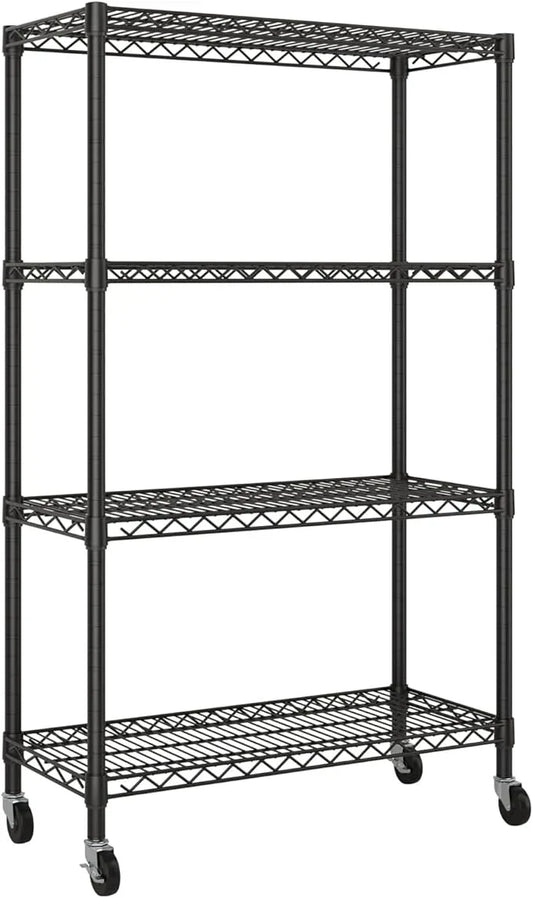 4 Tier Shelves Storage Shelf Wire Closet Bathroom Organizers Metal Pantry Kitchen Garage Shelving Unit Laundry Room Organization Home Rack Net Basket Black 14”D X 36”W X 58”H - ModernBath