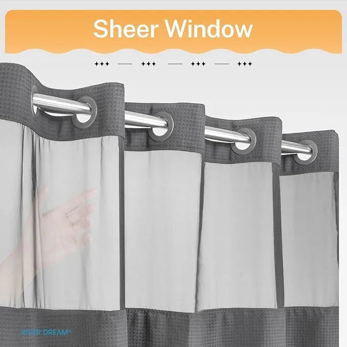 River Dream Heavyweight No Hooks Required Dotted Waffle Weave Shower Curtain with Snap in Liner -Stall 54W x 80H,Hotel Grade,Spa Like Bath Curtain,Gray - ModernBath