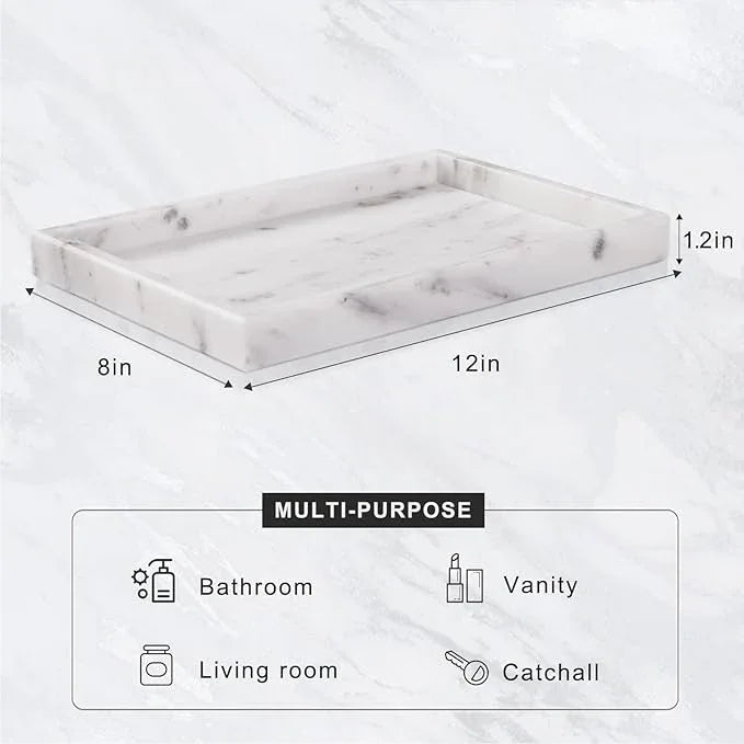 Homaura Marble Bathroom Tray for Countertop & Home Decor, Natural Decorative Marble Tray for Jewelry & Perfume Organizer, Luxury Stone Vanity Trays for Dresser, Kitchen Counter, 12" x 8", Starry White - ModernBath