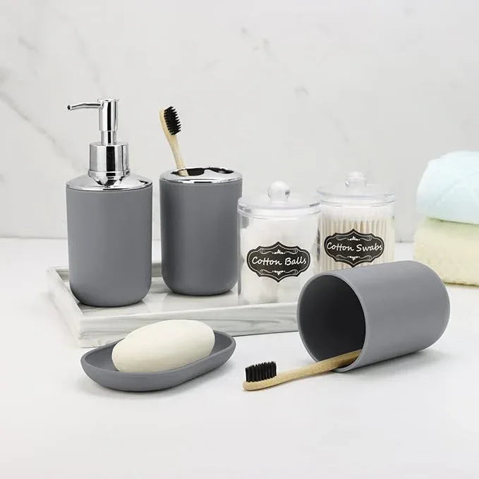 IMAVO Bathroom Accessories Set,Grey Bathroom Set,9 Pieces Bathroom Accessory Set,Tray,Qtip Holders,Toilet Brush,Trash Can for Bathroom Décor and Home Gifts - ModernBath