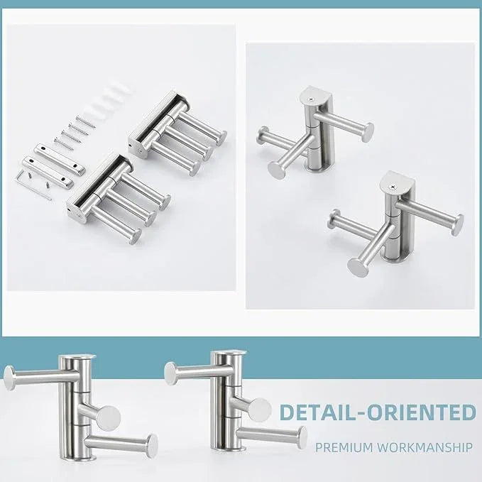 Angle Simple Swivel Towel Hook Brushed Nickel 2 Pack, SUS 304 Stainless Steel Bathroom Robe Hook for Wall - ModernBath
