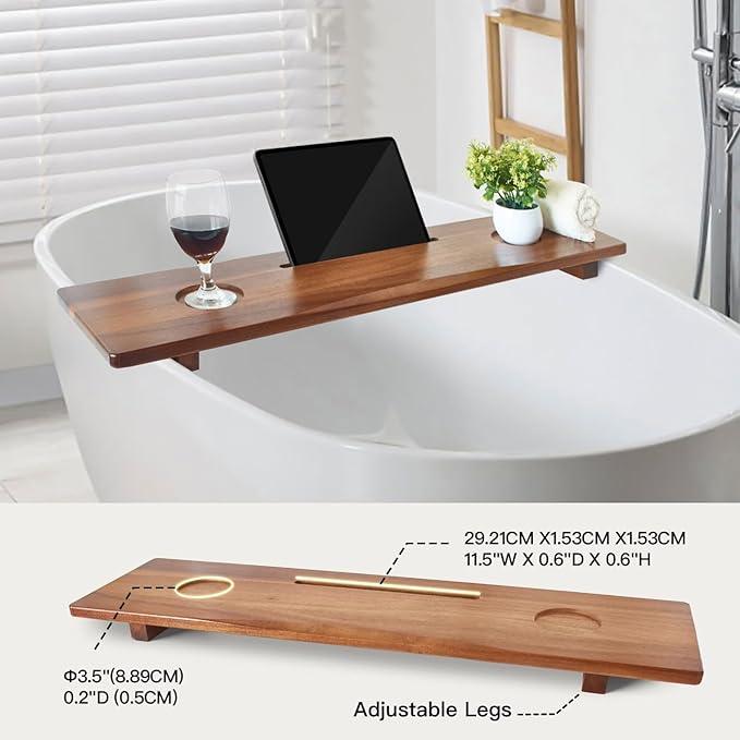 DAOYOUSKY Luxe Premium Acacia Wood Bathtub Tray Caddy with Adjustable Legs, 35x9 Inch Large Wooden Bath Tub Board, Anti-Tipping Bath Shelf Over Tub, Bathtub Accessories - ModernBath