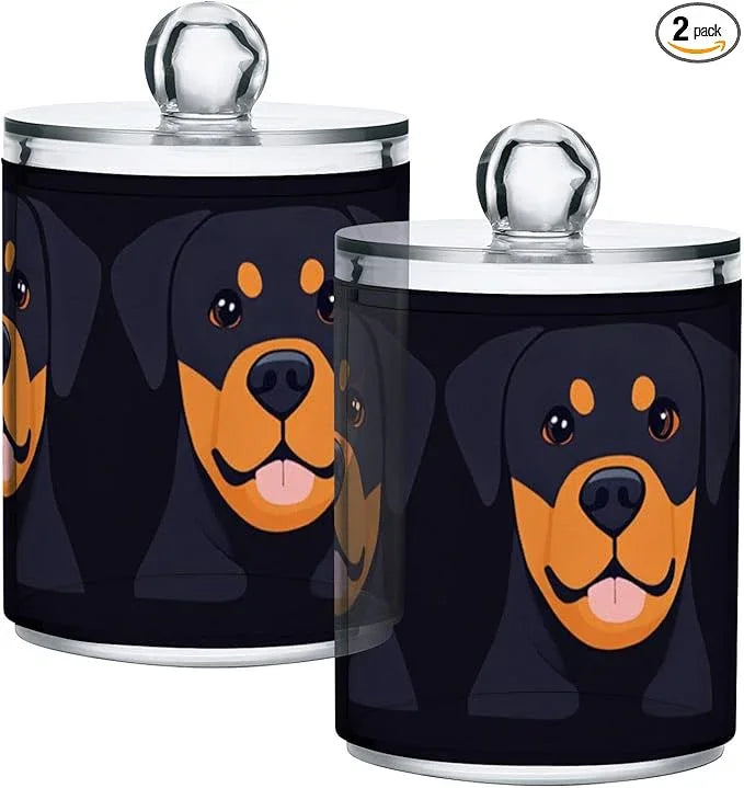 Tatenale Qtip Holder Bathroom Set Q tip Cotton Ball Swab Pad Dispenser Container Organizer Plastic Jars with Lids Storage 2Pack Black Rottweilers - ModernBath