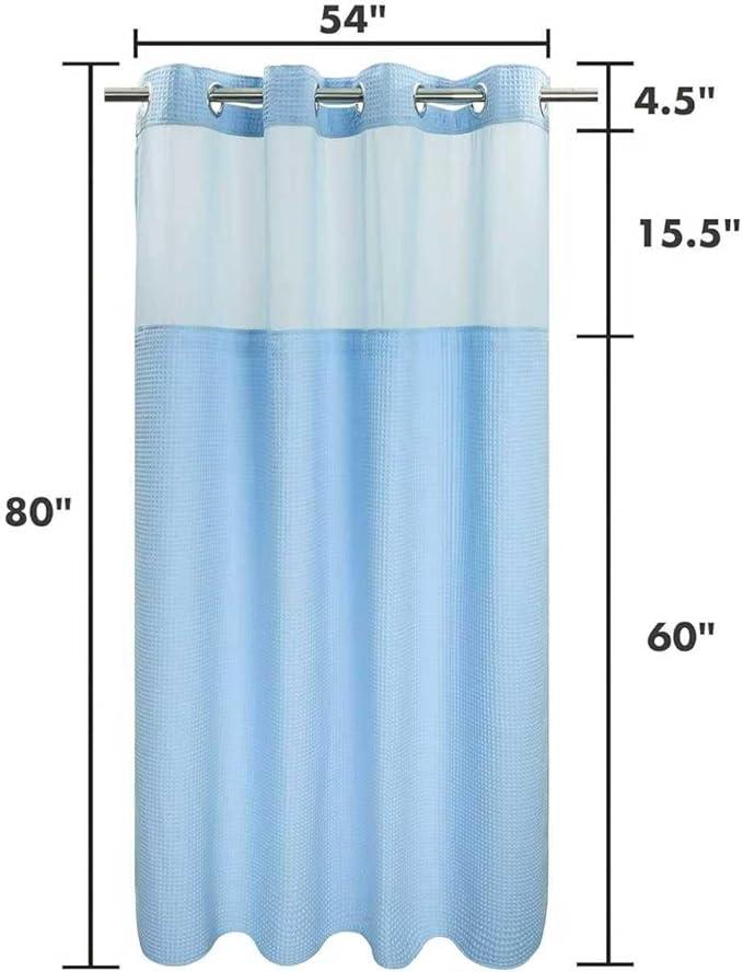 River Dream Sky Blue Fabric Shower Curtain Set, Cotton Blend, Waffle Weave, with Snap in Replacement Liner，71 x 86 inches - ModernBath