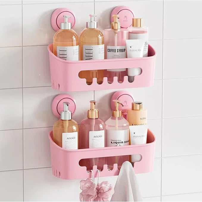 TAILI Shower Caddy Suction Cup 2 Pack, Heavy Duty Bathroom Organizer, Removable Shelves for Inside Shower, Shampoo, Waterproof Suction Plastic Storage for Bathroom Accessories Holder, Pink - ModernBath